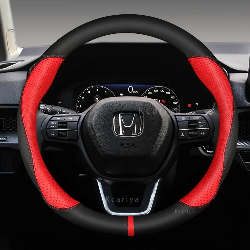 Steering Wheel Cover for Honda Civic 2022-2024, Slip-On PU Leather for Round 14.6-15 in (37-38 cm) Wheels, 5 Colors