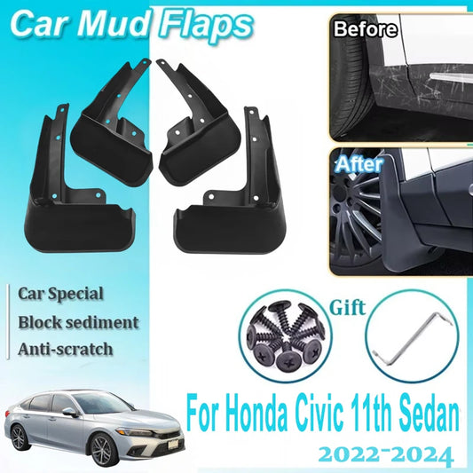 Mud Flaps for Honda Civic LX Sedan 2022-2024 (11th Gen), Set of 4 White ABS Front and Rear Splash Guards
