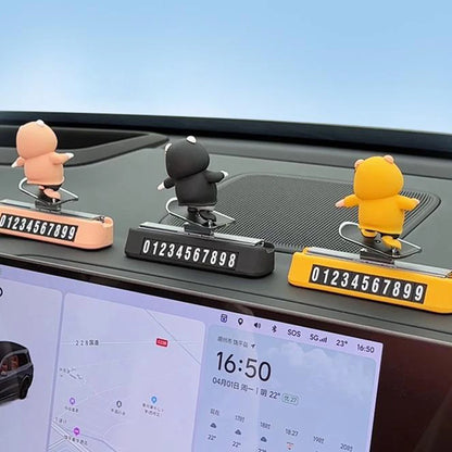 Skateboarding Bear Dashboard Ornament, Sliding Bear Car Decoration with Optional Magnetic Phone Number Plate, 5 Colors