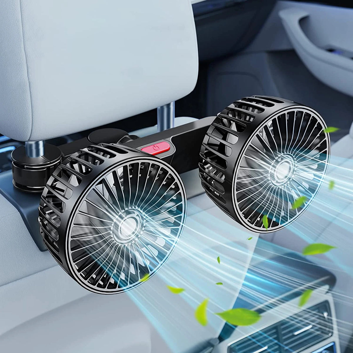 Dual Head Car Fan for Headrest, 3 Speed USB Seat Back Cooling Fan with Flexible Silicone Neck, 360 Degree Adjustable, 4 Colors