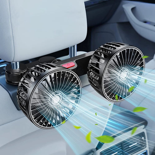 Dual Head Car Fan for Headrest, 3 Speed USB Seat Back Cooling Fan with Flexible Silicone Neck, 360 Degree Adjustable, 4 Colors