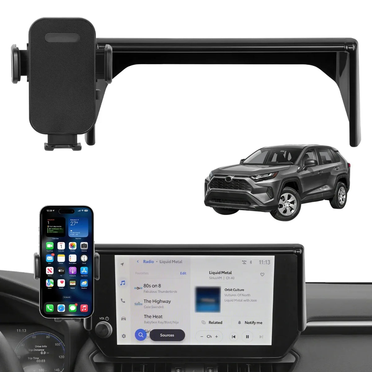 Phone Mount for Toyota RAV4 2019-2025, Screen Clip Holder for 7-Inch or 8-Inch Screens, 360-Degree Rotation, Tool-Free Install