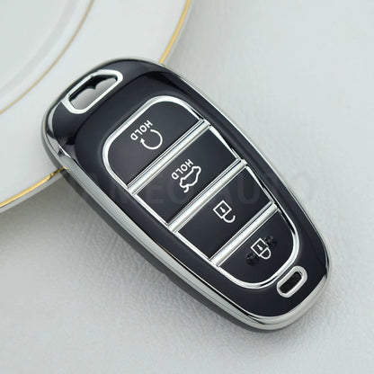 Key Fob Cover for Hyundai 4-Button Keys, Two-Tone TPU Case for Tucson (NX4), Santa Fe and Nexo, 8 Colors with Gold or Silver