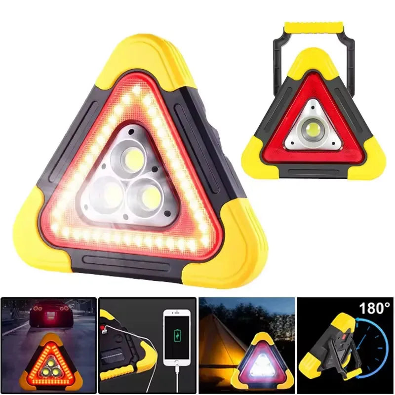 3 in 1 Solar Warning Triangle Light, Emergency Roadside Triangle with LED Flashlight, Camping Lamp and 6400 mAh Power Bank