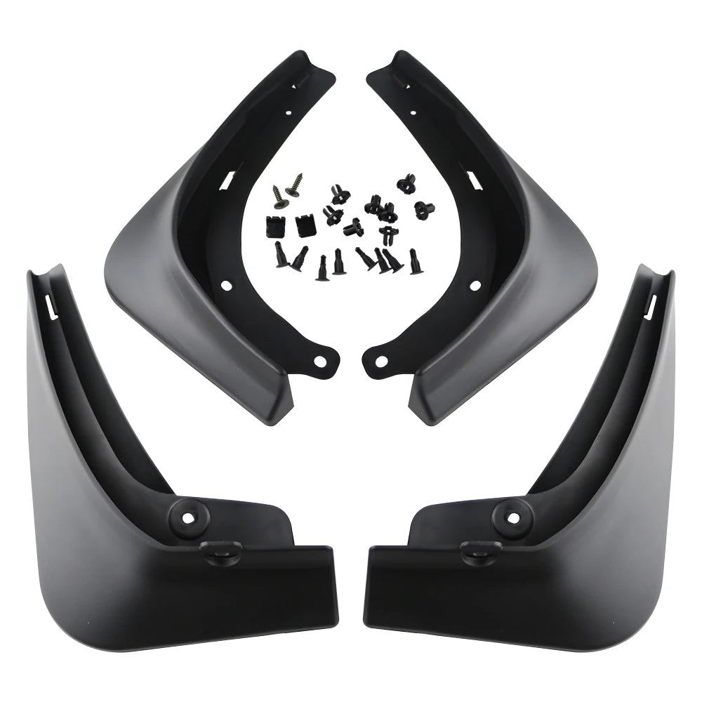 Four mud flaps with mounting screws and clips