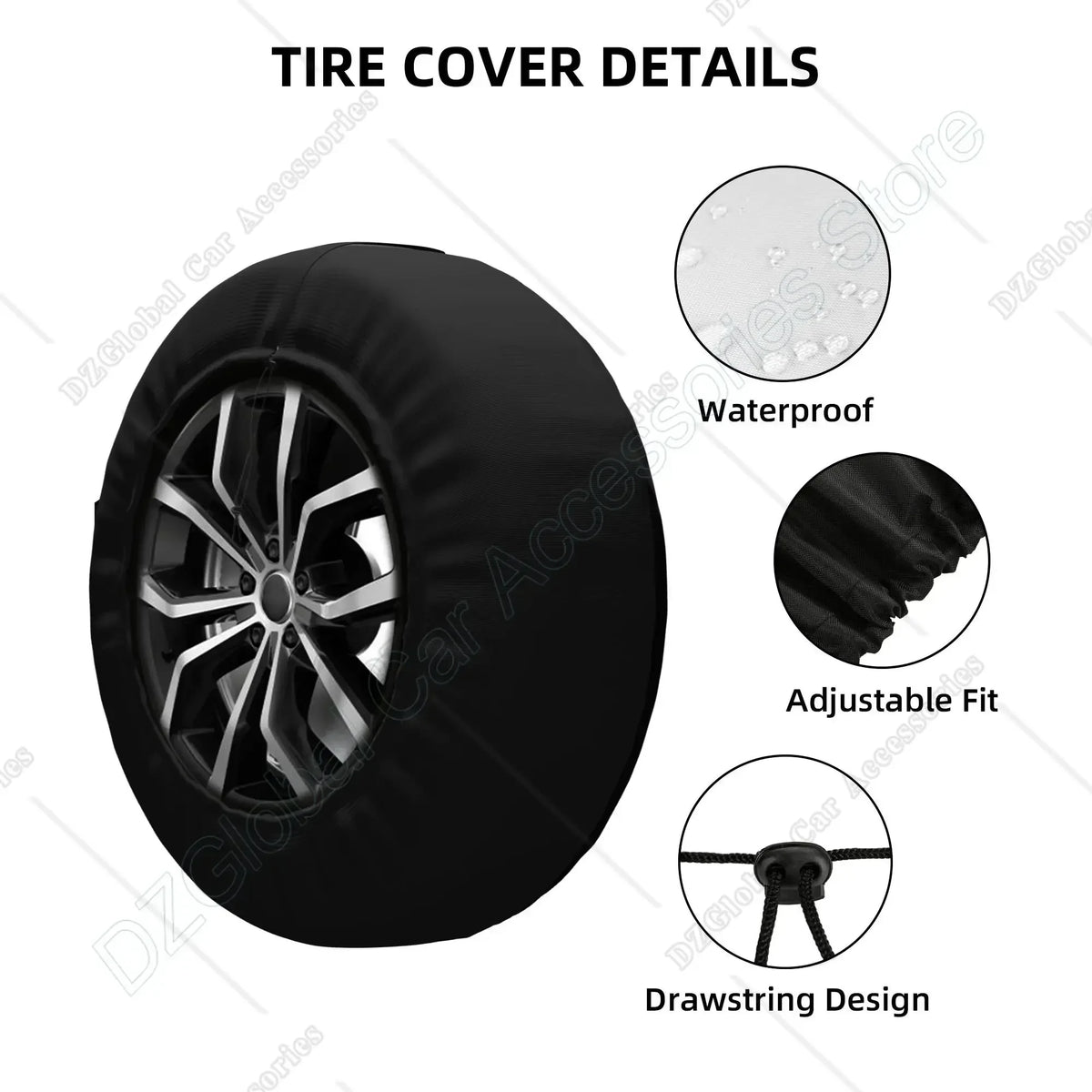 Spare Tire Cover for Jeep Wrangler (JL) with Backup Camera, Soft Silver-Coated Polyester, 4 Sizes from 14 to 17 in