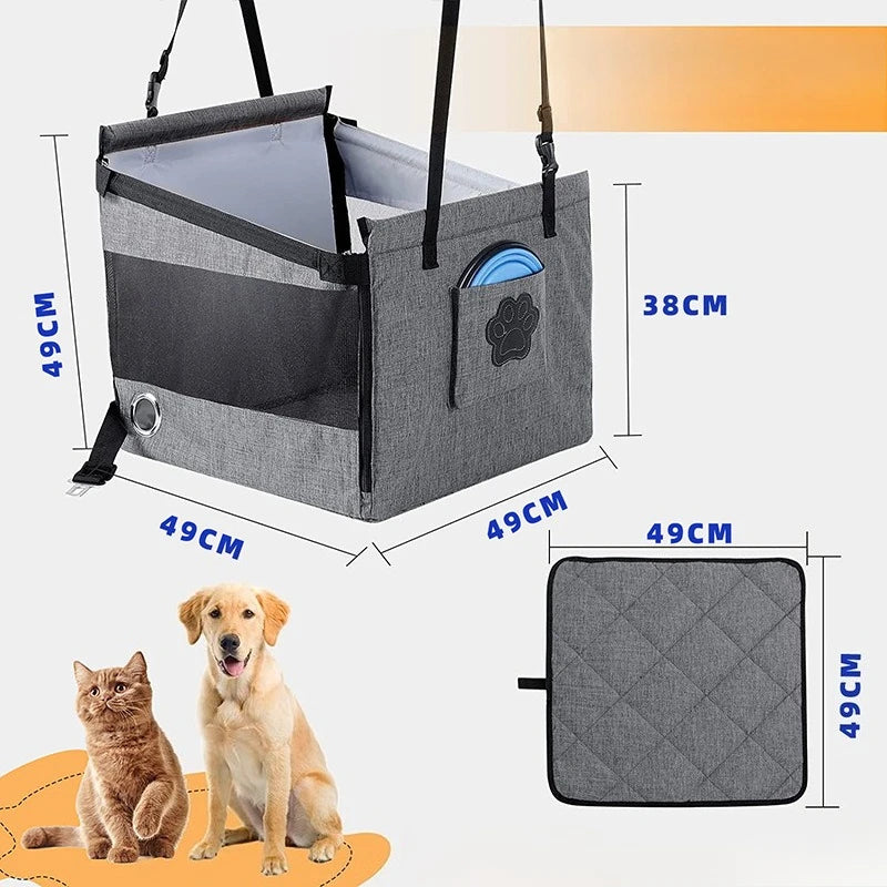Portable Dog Car Seat and Carrier with Mesh Protector, Waterproof Nylon Pet Travel Seat for Medium-Sized Dogs, Gray or Black