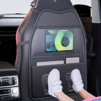 Car Seat Back Kick Mat with Storage Pockets and Tablet Holder, PU Leather Seat Back Protector and Organizer, 2 or 3 Pockets
