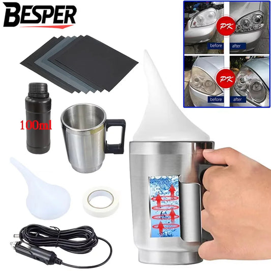 Headlight Restoration Kit with Vapor Cup, Restores Yellow and Cloudy Headlights, Includes Polymer Liquid and Sandpaper, 100 ml or 200 ml