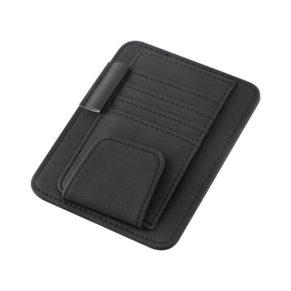 Multi-Pocket Car Visor Organizer — PU Leather Storage for Cards, Glasses & Sunshade