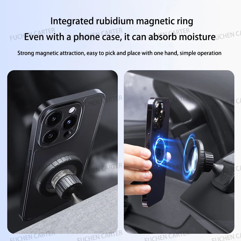 Round Magnetic Phone Mount for Tesla Model Y Juniper 2025 and Model 3 Highland 2024-2025, Snap-On ABS Holder, Rotates 360 Degrees