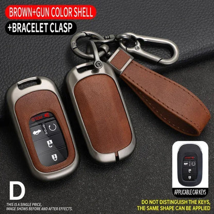 Key Fob Cover for Honda Civic 11th Gen Keyless Fobs, Alloy and Leather Case for 3, 4 and 5-Button Keys, 4 Colors