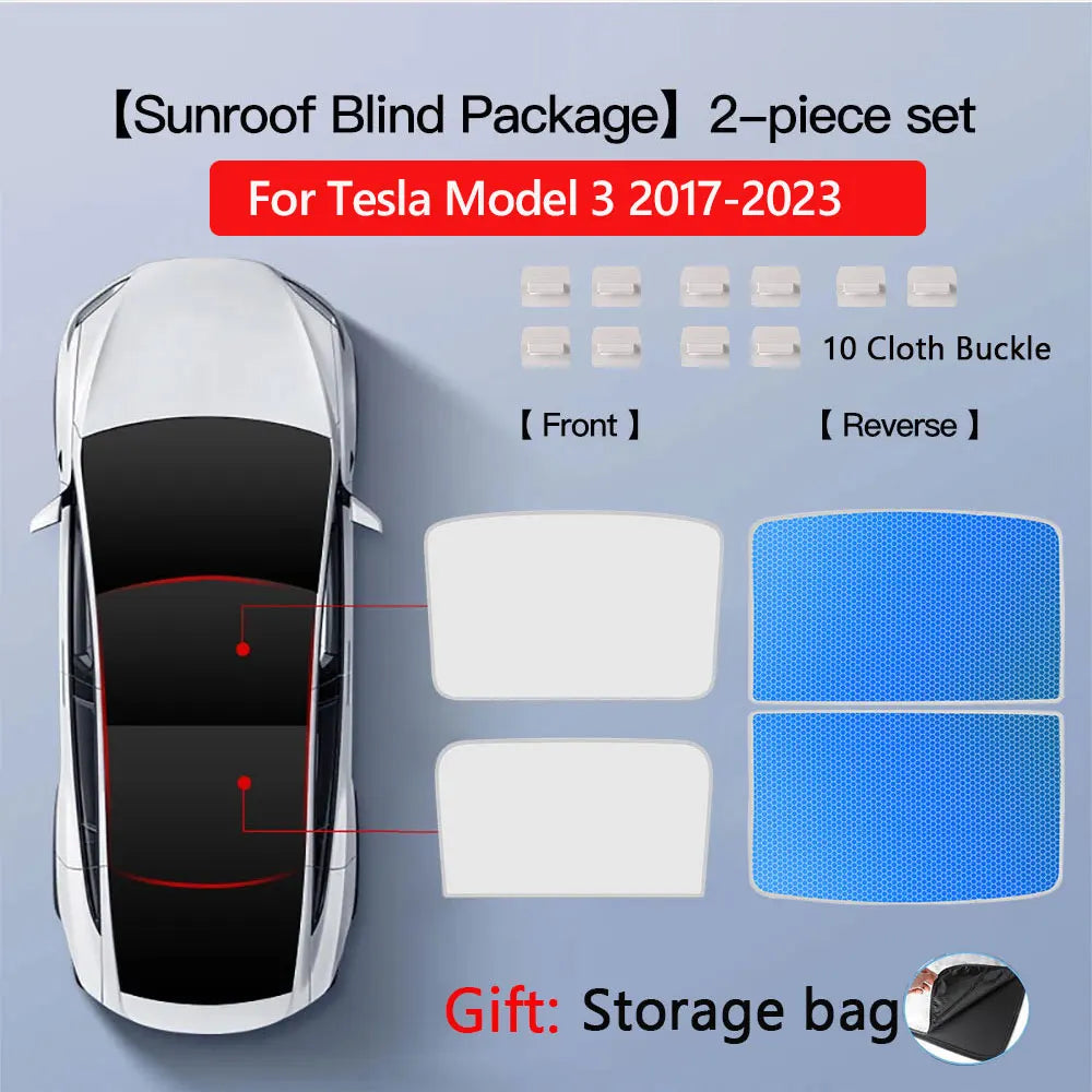 Glass Roof Sunshade for Tesla Model Y 2020-2024 and Juniper, Model 3 2017-2023 and Highland, Clip-On Shades in Black, White or Blue