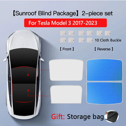 Glass Roof Sunshade for Tesla Model Y 2020-2024 and Juniper, Model 3 2017-2023 and Highland, Clip-On Shades in Black, White or Blue