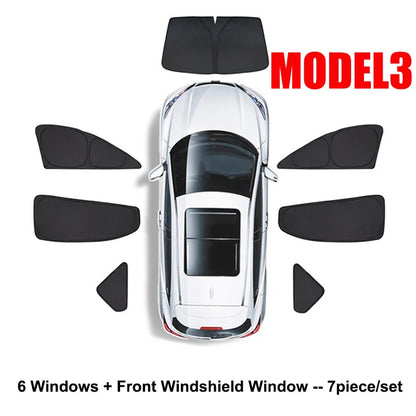 Privacy Sun Shades for Tesla Model 3 2019-2026 Including Highland, Oxford Cloth Windshield and Side Window Shades, 1 to 8 Pieces