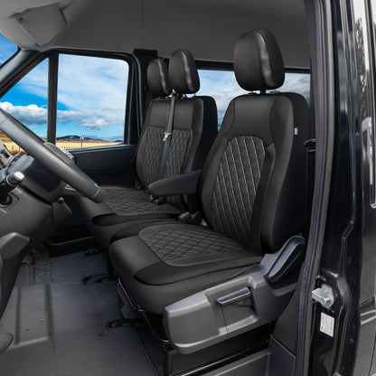 Front Seat Covers for Vans and Trucks, 1+2 Set for Driver Seat and Double Passenger Bench, Quilted Faux Leather, 4 Colors