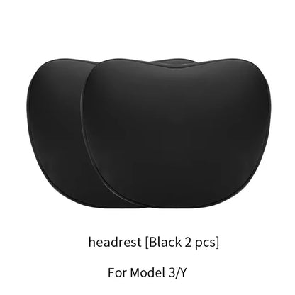 Headrest and Lumbar Pillows for Tesla Model 3 and Model Y, Soft Skin-Feel Neck and Back Support, White or Black