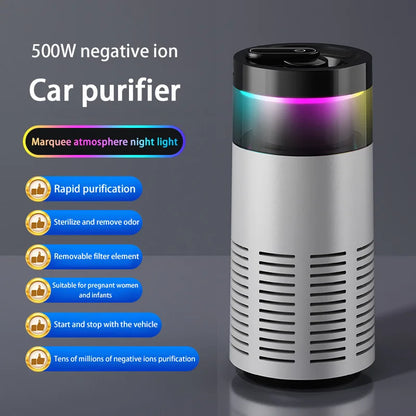 Negative Ion Car Air Purifier with Ambient Light, Battery Powered Unit for Car or Home Use, Black or White