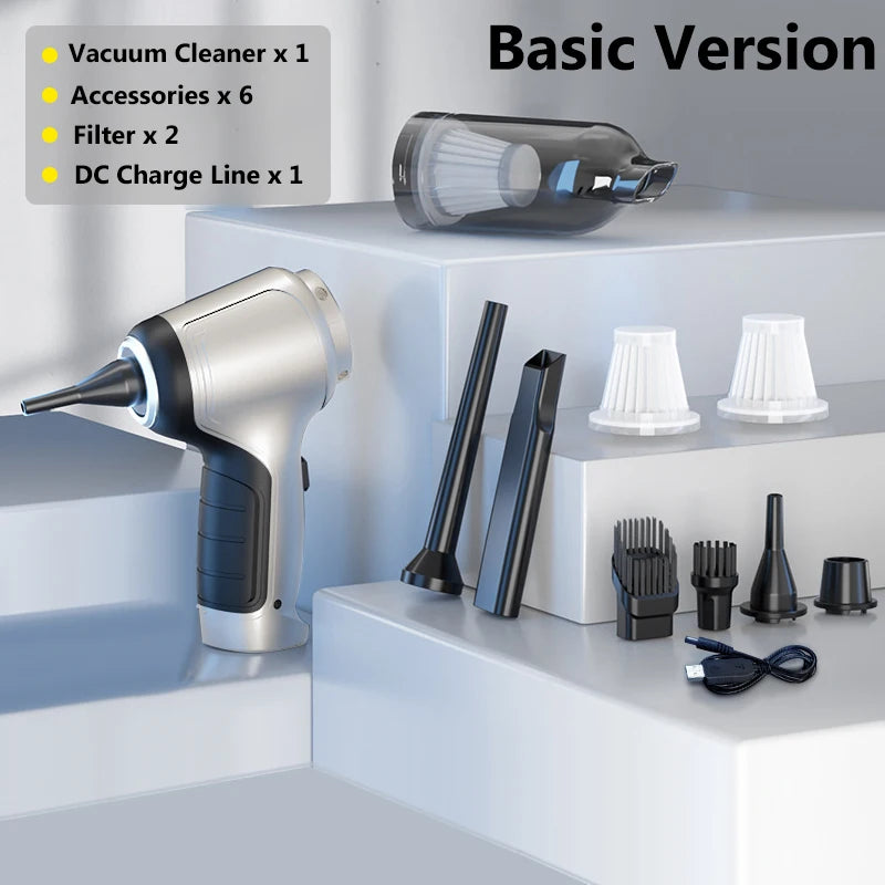 Rechargeable Handheld Car Vacuum, Up to 15000 Pa Suction, Basic or Pro Brushless Version, Blower Mode, Optional Extra HEPA Filters