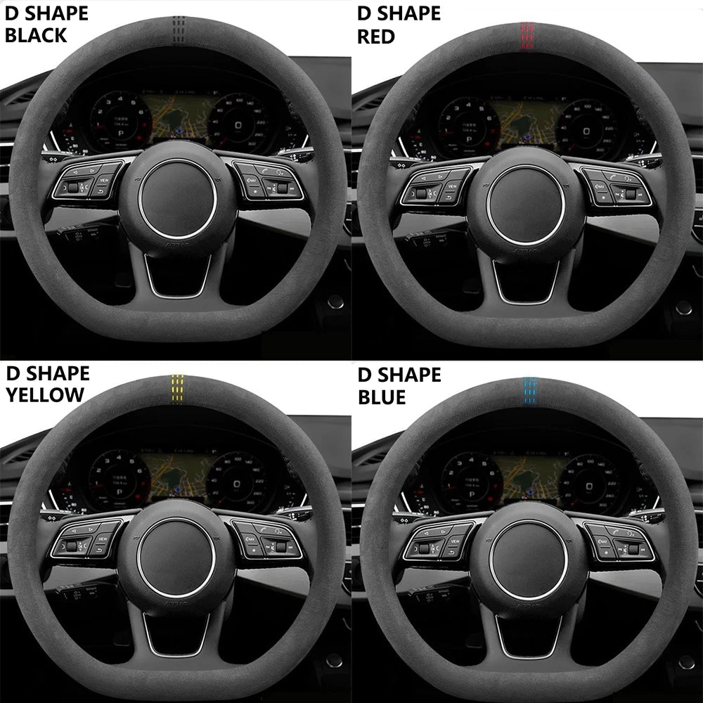 Suede steering wheel covers with colored stitch markers