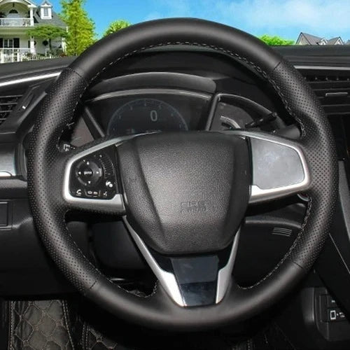 Steering Wheel Cover for Honda Civic (11th Gen), Hand-Sewn Suede and Leather Wrap with Needle and Thread, 5 Styles