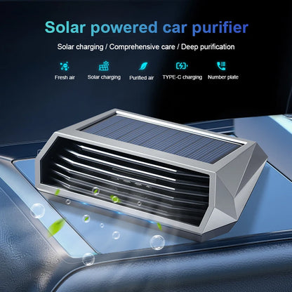 Solar Car Deodorizer with Vibration Sensor and Automatic Operation, Runs on Solar or USB Power, Dark Gray