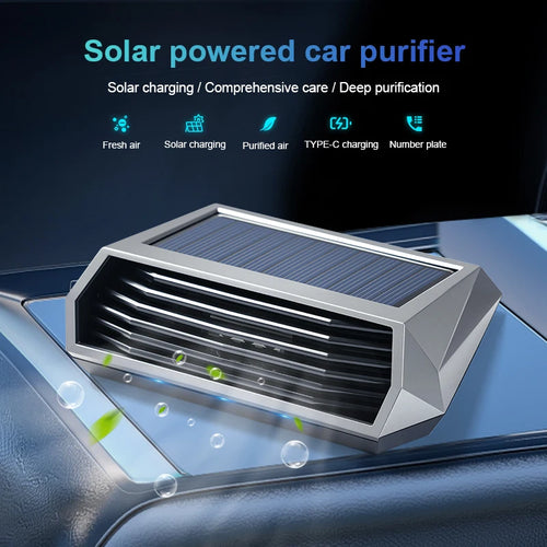 Solar Car Deodorizer with Vibration Sensor and Automatic Operation, Runs on Solar or USB Power, Dark Gray