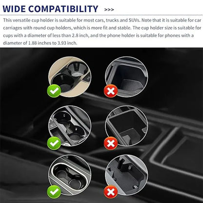 Cup Holder Expander with Phone Mount, 360 Degree Rotating Car Phone Holder on a Cup Holder Base, 2 Styles