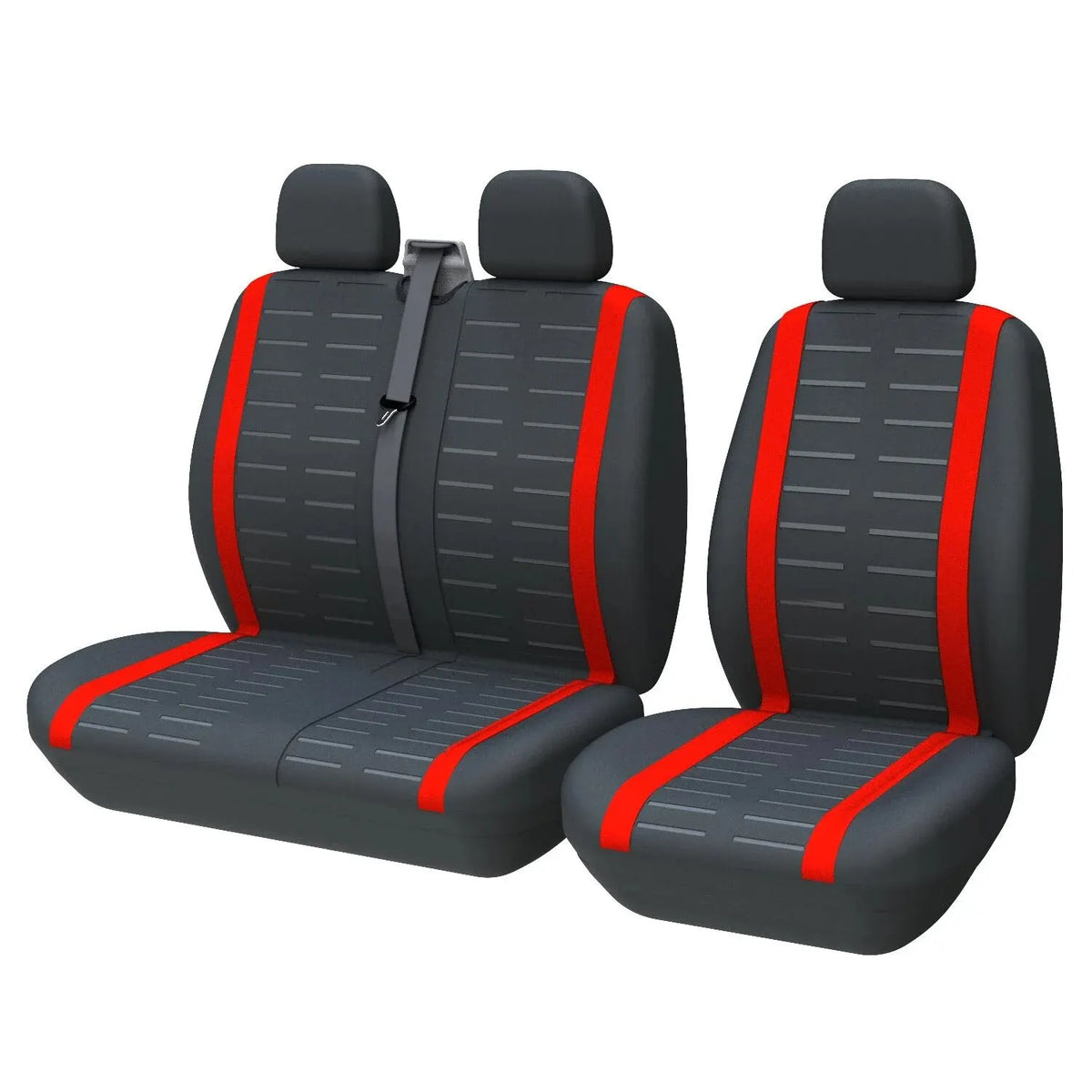 Van and Truck Seat Covers, 2+1 Front Row Set for Driver Seat and Double Passenger Bench, Polyester with 3D Stripes, 4 Colors