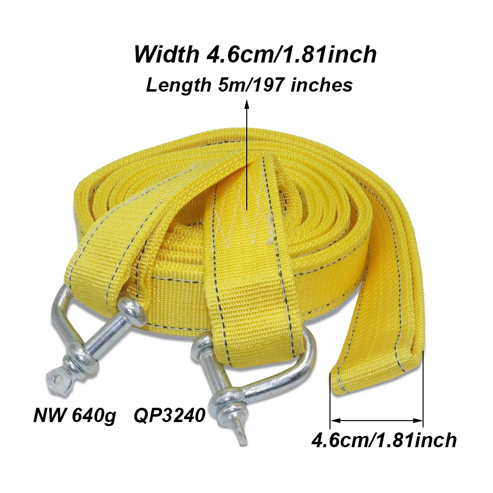 8 Ton Tow Strap with U Shackles, 5 m (16.4 ft) High Strength Polyester Recovery Strap, Reflective Blue or Yellow
