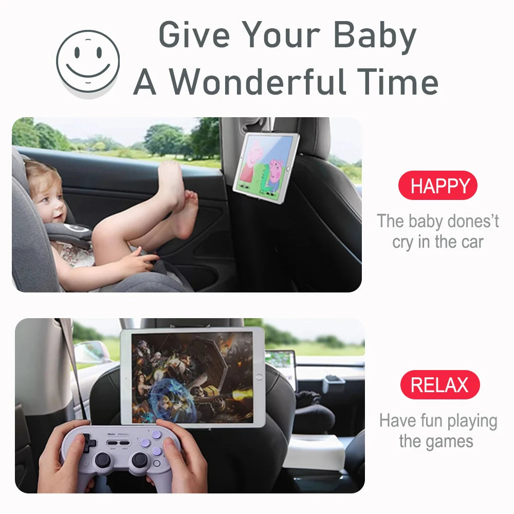 Headrest Phone and Tablet Holder for Tesla Model 3 and Model Y, 360 Degree Rotating Back Seat Mount Up to 8 Inch, 2 Hooks