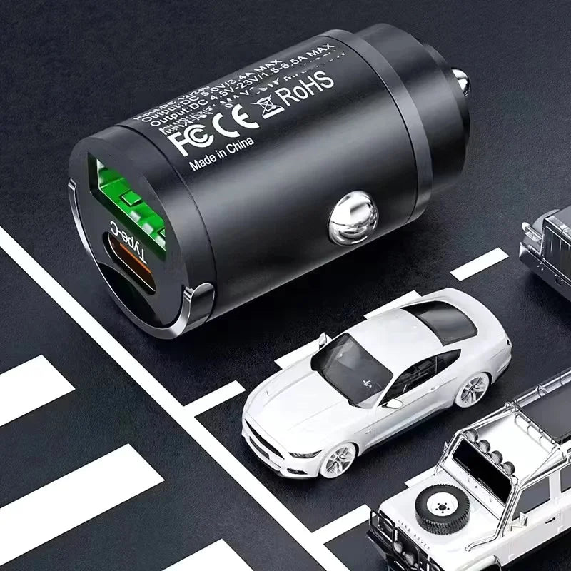 Mini Flush Fit Car Charger with Pull Ring, USB-C PD and QC Fast Charging, Rated 100W, for iPhone and Android Phones