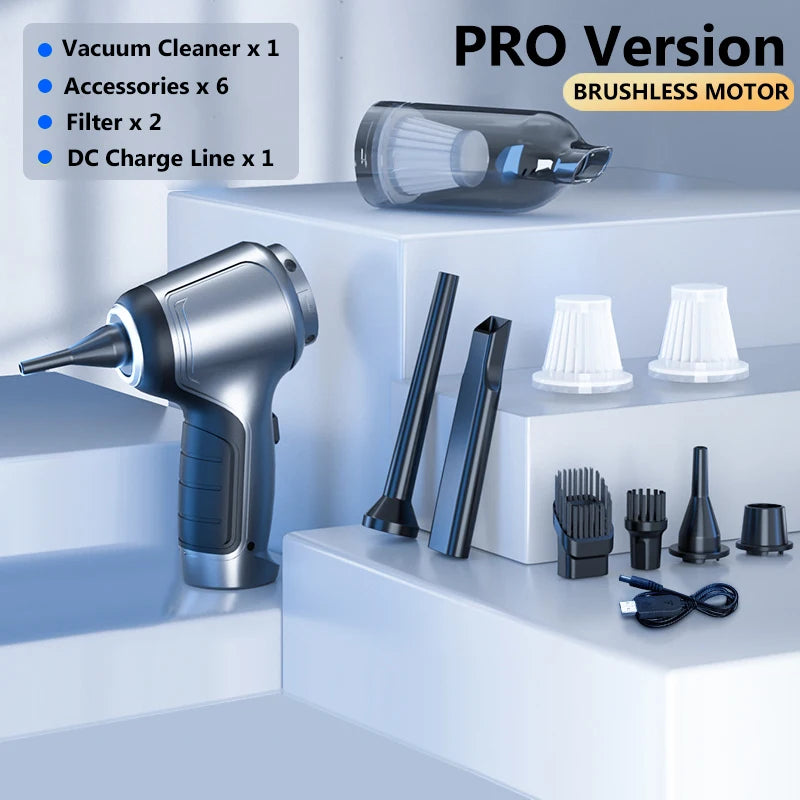 Rechargeable Handheld Car Vacuum, Up to 15000 Pa Suction, Basic or Pro Brushless Version, Blower Mode, Optional Extra HEPA Filters