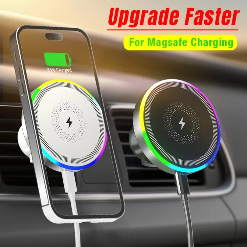 RGB Magnetic Wireless Car Charger, Air Vent Phone Mount with 360 Degree Ball Joint, for iPhone 12 and Newer, Black or White