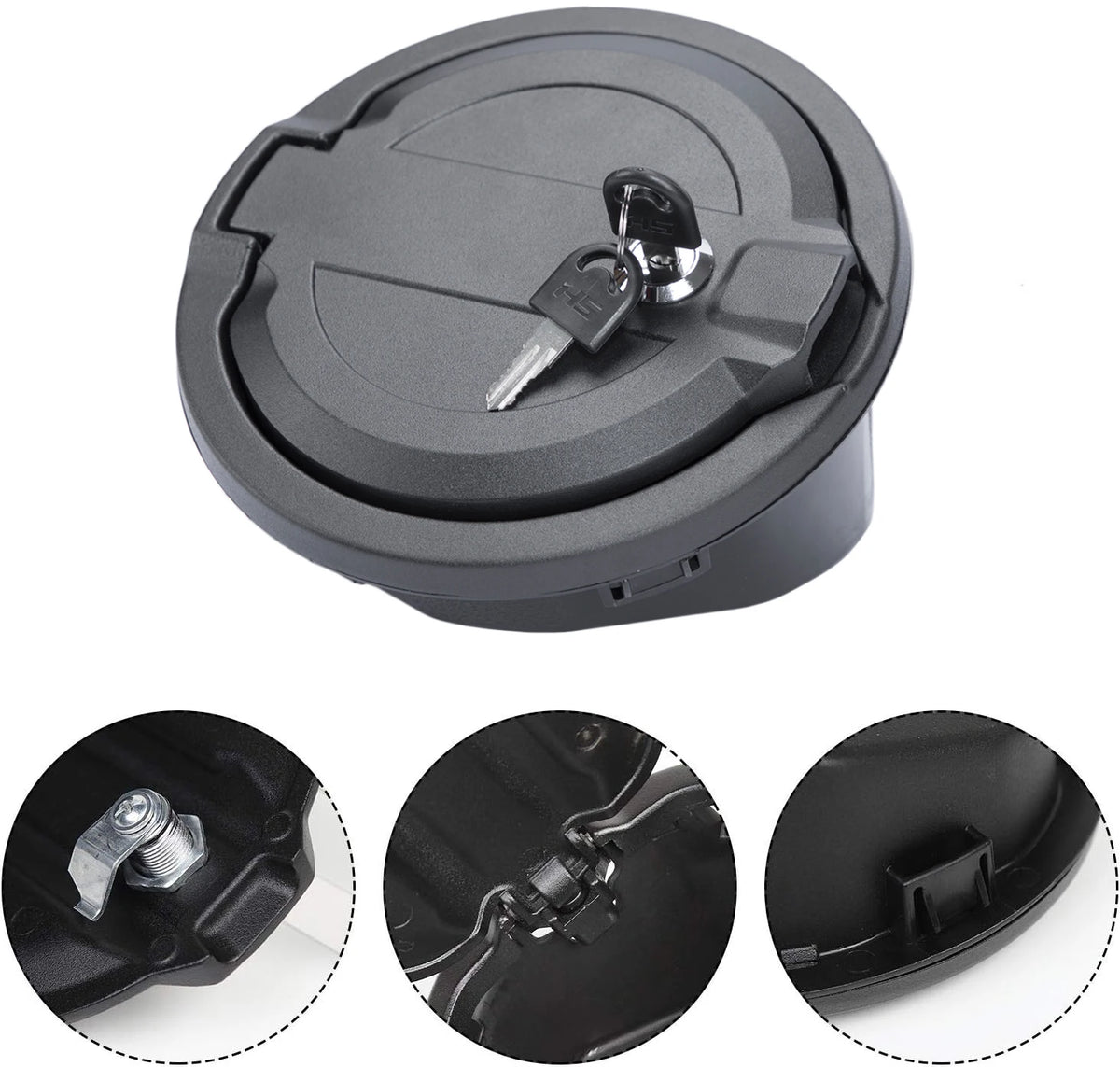 Locking Fuel Door with Key for Jeep Wrangler 2018-2023 (JL), Black Aluminum Alloy and ABS Gas Tank Cover