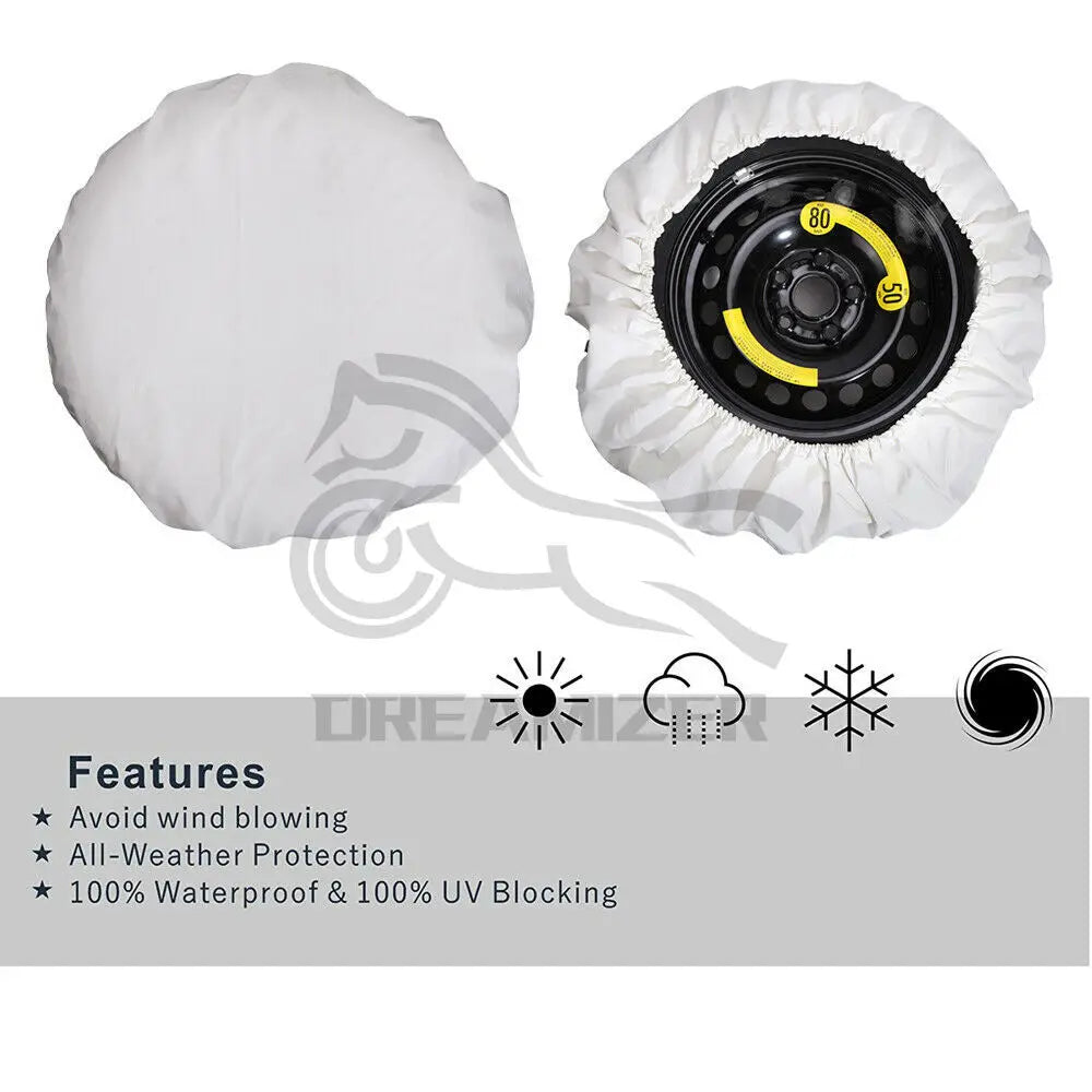 Spare Tire Cover for Jeep Wrangler, 16 in White PVC Leather Cover for 29-31 in Tires, Elastic Hem with Quick-Connect Clips