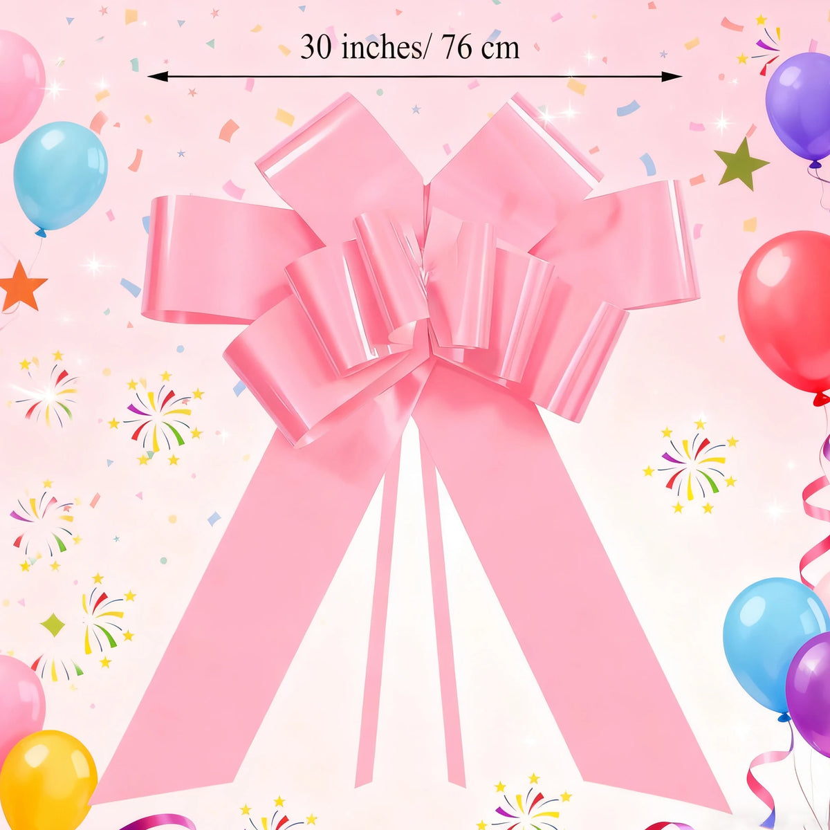 30 Inch Giant Pink Car Bow, Pull String Ribbon Bow for Birthdays, Weddings, Gender Reveals and It's a Girl Celebrations