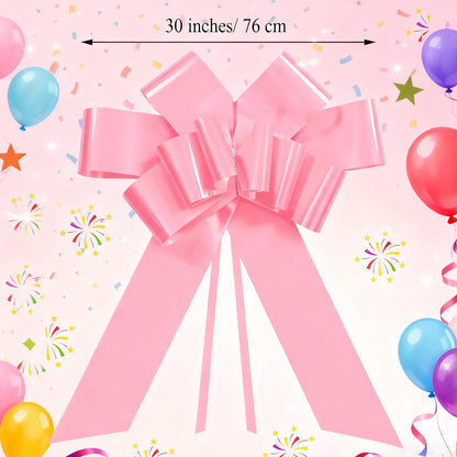30 Inch Giant Pink Car Bow, Pull String Ribbon Bow for Birthdays, Weddings, Gender Reveals and It's a Girl Celebrations