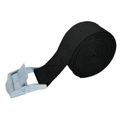 Black cargo strap with metal cam buckle