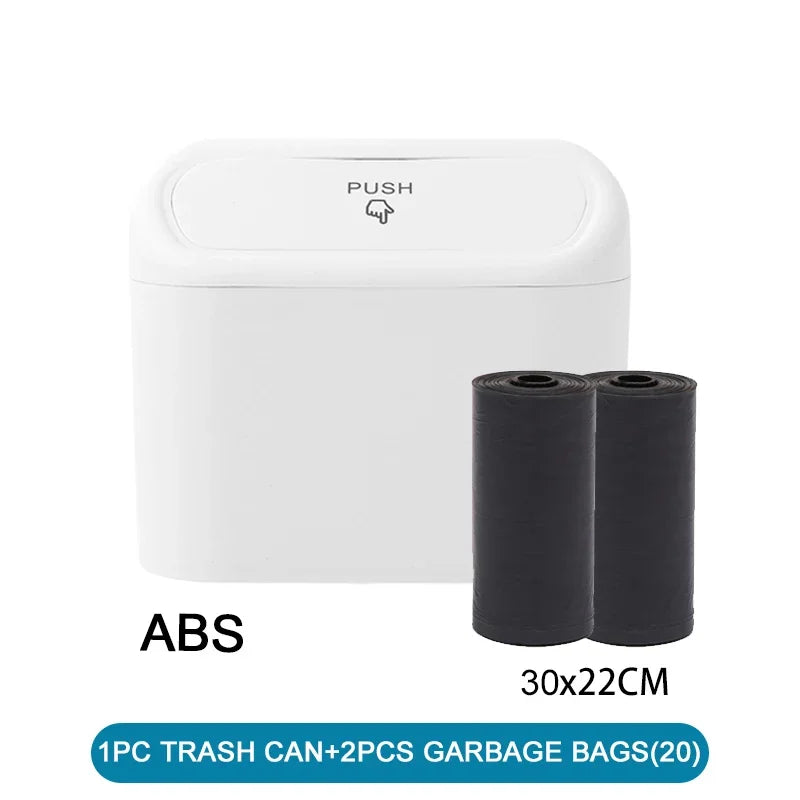 Mini Car Trash Can with Lid and Garbage Bags, Leak-Proof Small Bin for Door Pockets, Consoles and Desks, 4 Colors