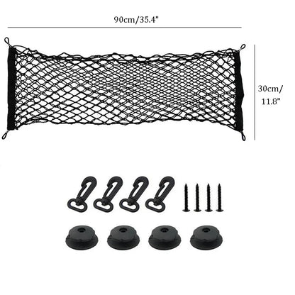 Elastic Nylon Mesh Trunk Cargo Net with 4 Plastic Hooks, Car Trunk Organizer for Loose Items, 3 Sizes from 35 x 12 to 43 x 16 Inch