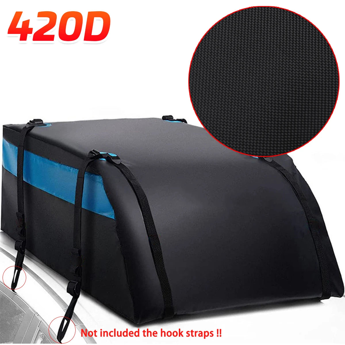 Rooftop Cargo Carrier Bag, 52 x 38 x 18 in Waterproof PVC Coated 420D or 600D Roof Bag for SUVs, Straps Not Included