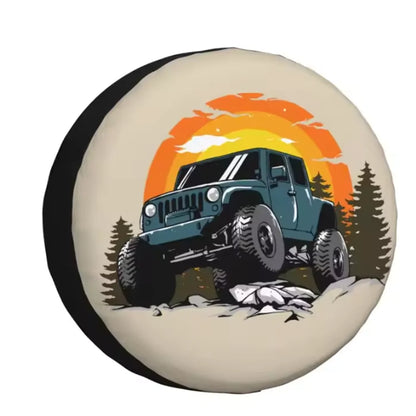 Spare Tire Cover for Jeep Wrangler, 4x4 Mountain PU Leather, No Camera Hole, 14 to 18 in, 20 Lettered Designs