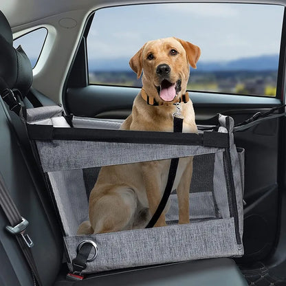 Portable Dog Car Seat and Carrier with Mesh Protector, Waterproof Nylon Pet Travel Seat for Medium-Sized Dogs, Gray or Black