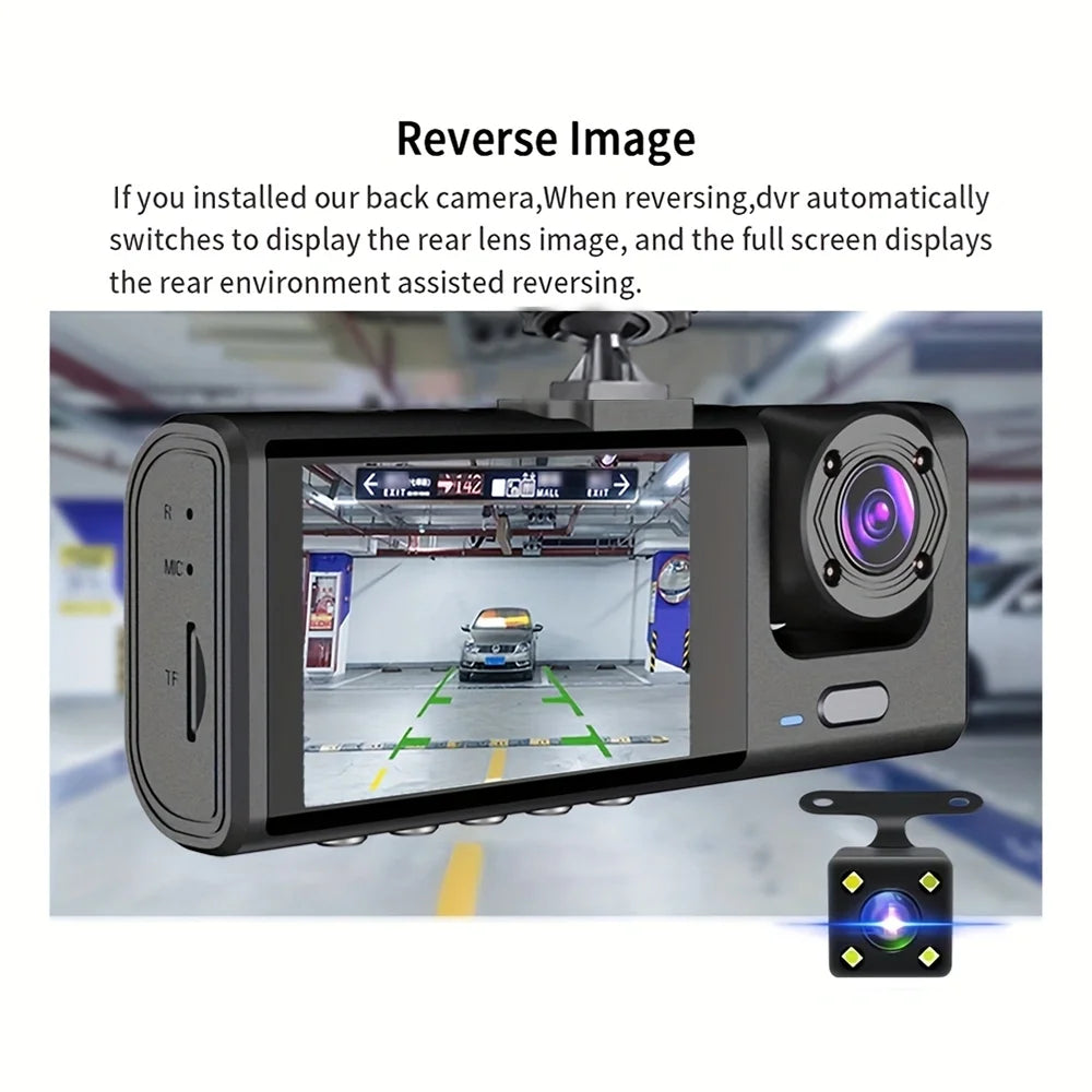 Rear camera view on the dash cam screen when reversing