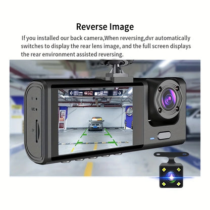 Rear camera view on the dash cam screen when reversing
