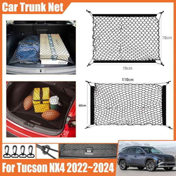 Cargo Net for Hyundai Tucson 2022-2024 (NX4), Black Elastic Hook-On Trunk Net in 3 Sizes: Square, Wide or Narrow