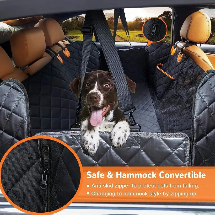Waterproof Dog Hammock for Back Seat with Mesh Window and Zippered Side Flaps, Seat and Door Protector for Cars and SUVs