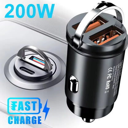 Mini Aluminum Car Charger, USB-C and USB Fast Charging up to 30W, Charges 2 Devices, Fits 12V and 24V Sockets