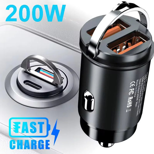 Mini Aluminum Car Charger, USB-C and USB Fast Charging up to 30W, Charges 2 Devices, Fits 12V and 24V Sockets